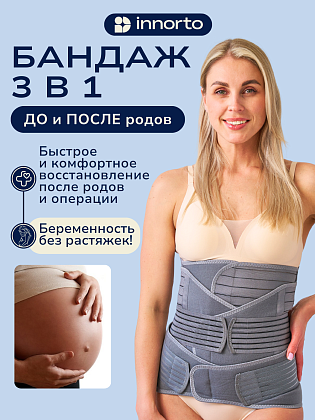 Послеродовый бандаж 3 в 1: подтяжка брюшных мышц + коррекция талии + поддержка спины, серый (M)